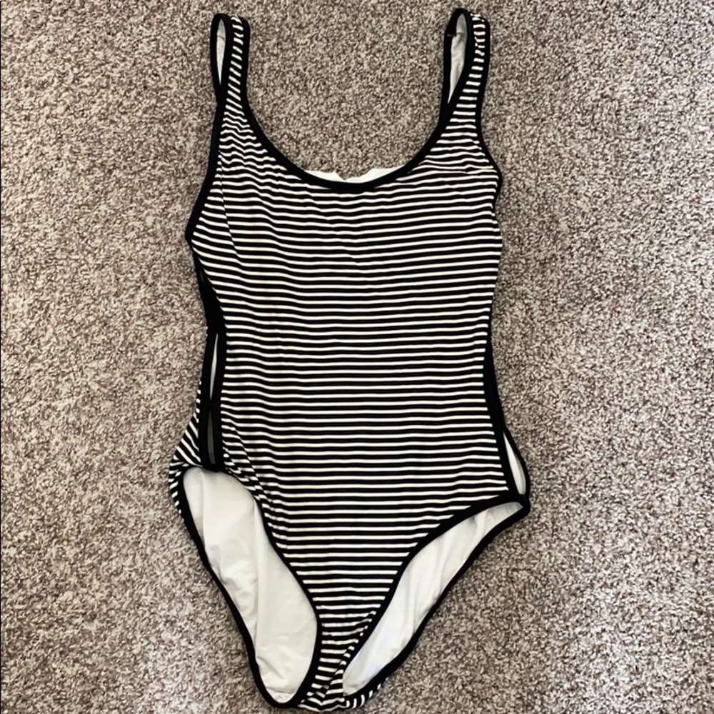 Dkny Black and white striped one piece swimsuit